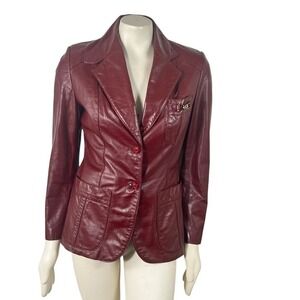 Vintage 70s Etienne Aigner Burgundy Wine Red Leather Blazer Jacket Size 10 Retro